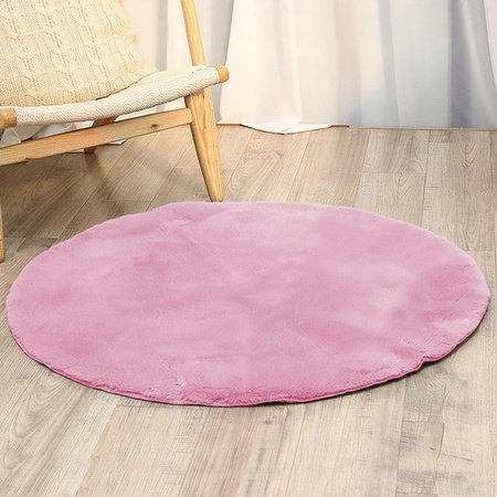 Dywan Okrągły Rabbit futro królika antypoślizgowy puszysty 150x150, różowy