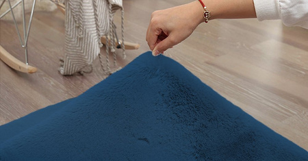 Dywan Okrągły Rabbit futro królika antypoślizgowy miękki loft 90x90, granatowy