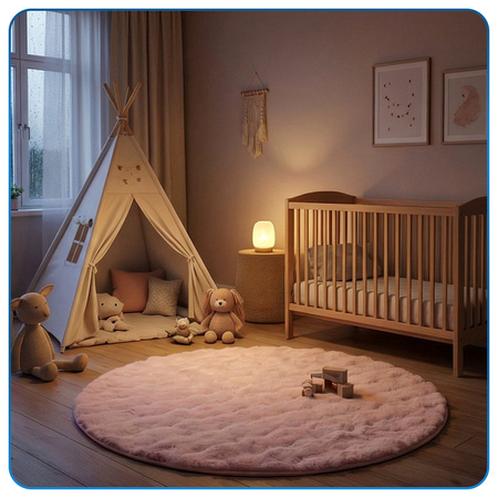 Dywan okrągły Rabbit Bubble 120 cm, różowy - pluszowy, miękki do salonu i sypialni