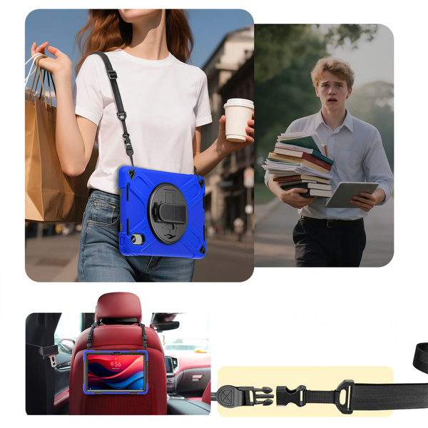 Etui Armor Strap do Lenovo Tab M11, granatowe - ochronne z podstawką, dostęp do portów i przycisków