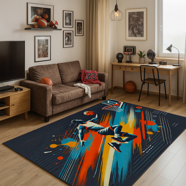 Dywan gamingowy 3D Basketball 100x150 cm - nowoczesny wzór 3D do pokoju gracza