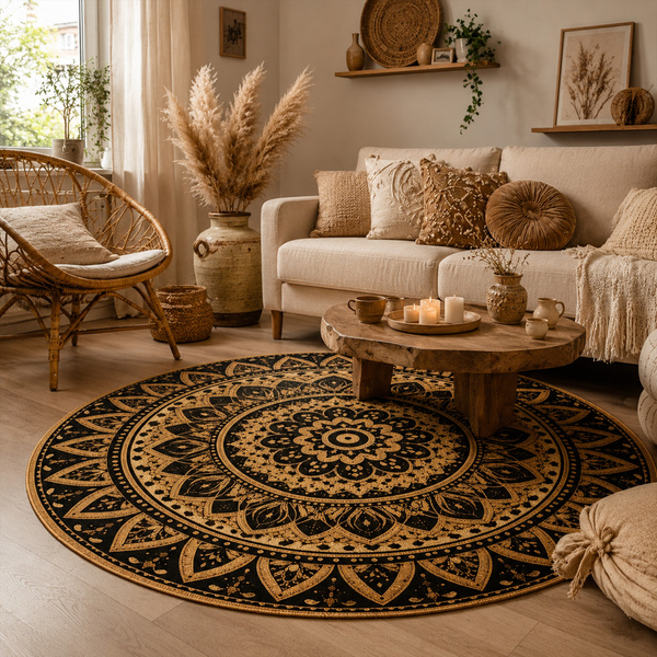 Dywan okrągły Mandala do salonu 120x120 orientalny NOVO antypoślizgowy