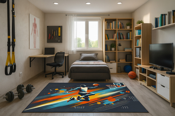 Dywan gamingowy 3D BasketBall 120x170 cm - nowoczesny wzór 3D do pokoju gracza