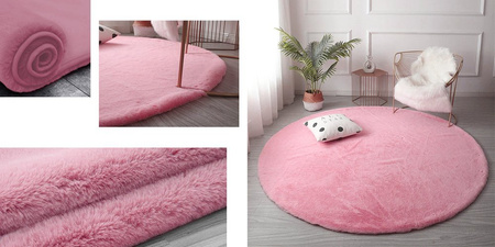 Dywan Okrągły Rabbit futro królika antypoślizgowy puszysty 110x110, różowy