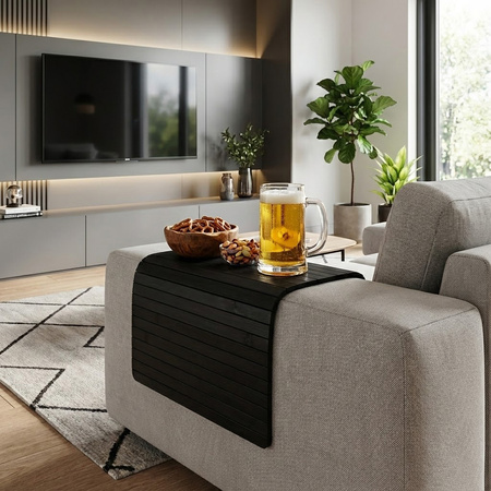 PODŁOKIETNIK na sofę kanapę podkładka nakładka elastyczna taca bambusowa, czarny