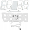 4w1 Zegar cyfrowy LED 3D ścienny stojący budzik termometr data alarm, biały