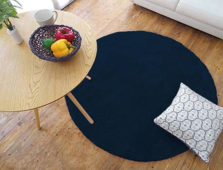 Dywan Okrągły Rabbit futro królika antypoślizgowy miękki loft 120x120, granatowy