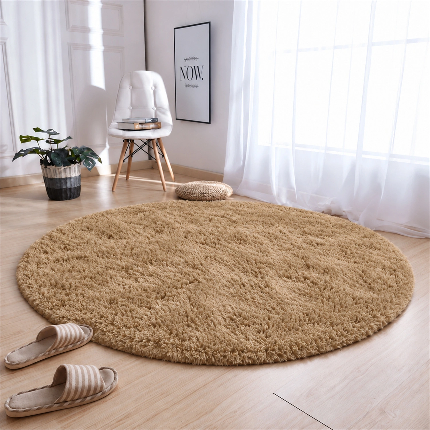 Dywan okrągły Shaggy CappuccinoCamel 100 cm — widok główny