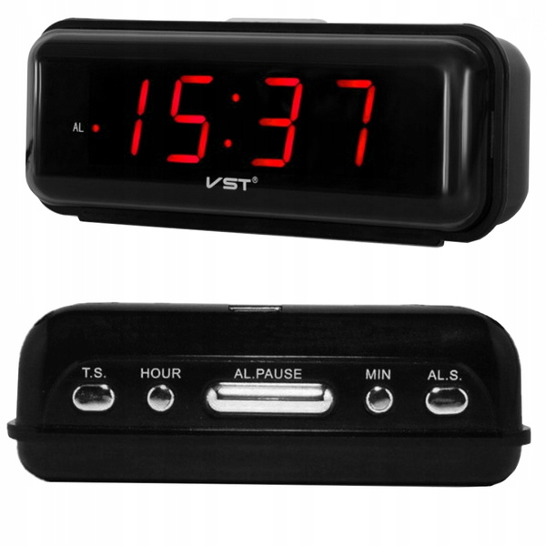 Budzik zegar elektroniczny cyfrowy LED 24h głośny alarm, czarny