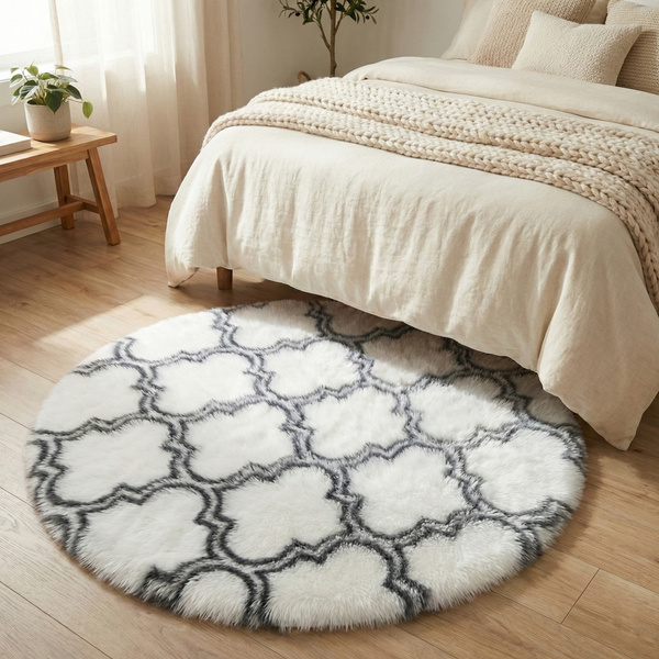 Dywan okrągły Shaggy Decor 120x120 cm, biały - pluszowy, miękki do salonu i sypialni
