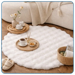 Dywan okrągły Rabbit Bubble 120 cm - miękki puszysty dywan do salonu i sypialni - biały