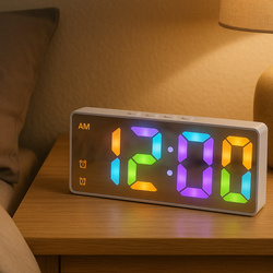 Budzik zegar elektroniczny cyfrowy LED 24h głośny alarm drzemka temp, biały