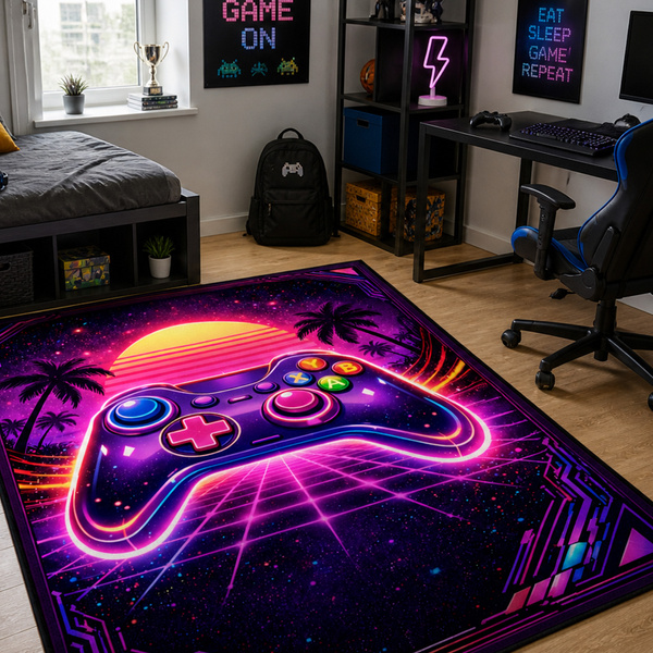 Dywan gamingowy 120x170 dla gracza mata pod fotel antypoślizgowy Retro Pad
