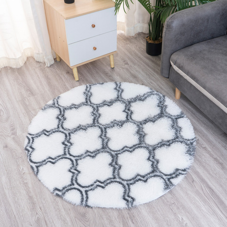 Dywan okrągły do salonu shaggy DECOR antypoślizgowy miękki puszysty 120x120 White Lantern