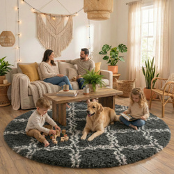 Dywan okrągły Shaggy Decor 140x140 cm, szary - pluszowy, miękki do salonu i sypialni