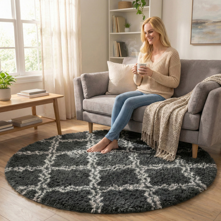 Dywan okrągły do salonu shaggy DECOR antypoślizgowy miękki puszysty 120x120 Grey Lantern