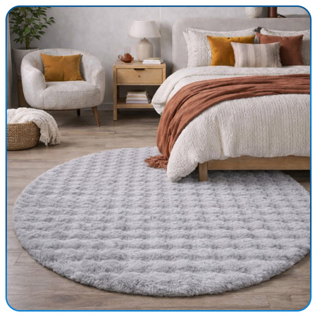 Dywan okrągły Rabbit Bubble 120 cm - miękki puszysty dywan do salonu i sypialni - srebrny