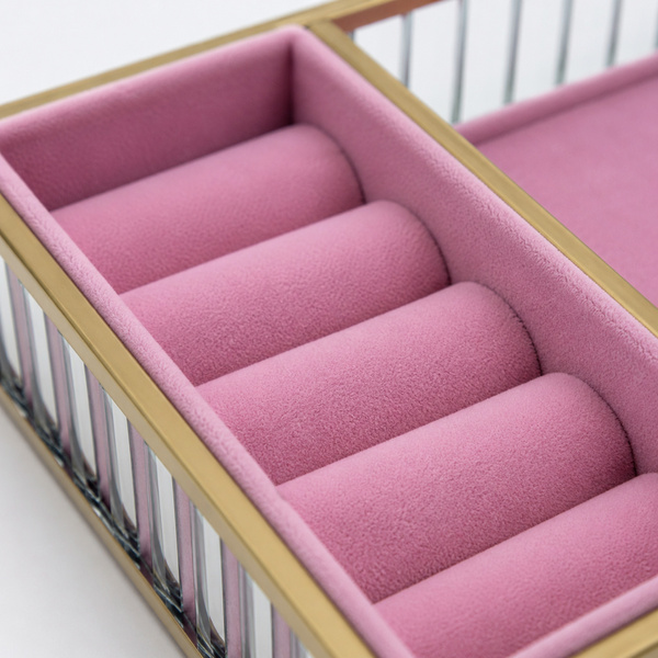 Szklana szkatułka na biżuterię 26x13x4cm organizer pudełko welurowa różowa
