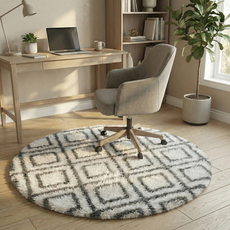 Dywan okrągły do salonu shaggy DECOR antypoślizgowy miękki puszysty 120x120 White Cube