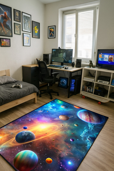Dywan gamingowy 3D Galaktyka 140x200 cm - nowoczesny wzór 3D do pokoju gracza