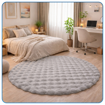 Dywan okrągły Rabbit Bubble 120 cm, srebrny - pluszowy do salonu