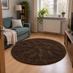 Shaggy Strado 80x80 DarkCoffee round rug (Dark brown)