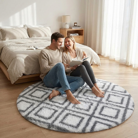 Dywan okrągły do salonu shaggy DECOR antypoślizgowy miękki puszysty 140x140, biały