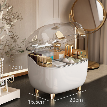 ZESTAW 3x Organizer szkatułka pojemnik na kosmetyki pędzle biżuterię ARIA, beżowy-przezroczysty