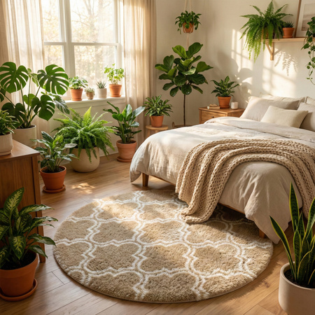 Dywan okrągły do salonu shaggy DECOR antypoślizgowy miękki puszysty 140x140, khaki