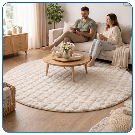 Dywan okrągły Rabbit Bubble 120 cm, beżowy - pluszowy, miękki do salonu i sypialni