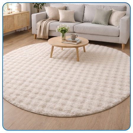 Dywan okrągły Rabbit Bubble 120 cm, beżowy - pluszowy, miękki do salonu i sypialni