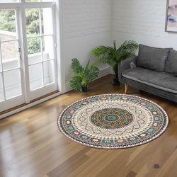 Dywan okrągły Novo 80x80 cm, beżowy Orientalny - pluszowy do salonu