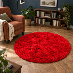 Dywan okrągły Shaggy 160x160 cm, czerwony - pluszowy, miękki do salonu i sypialni