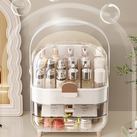 ZESTAW 3x Organizer szkatułka pojemnik na kosmetyki pędzle biżuterię ARIA, beżowy-przezroczysty