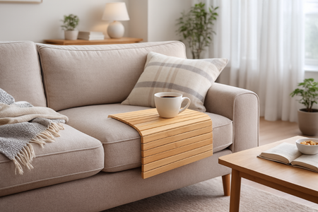 Podłokietnik na sofę kanapę podkładka nakładka elastyczna taca bambusowa (Jasny brąz)