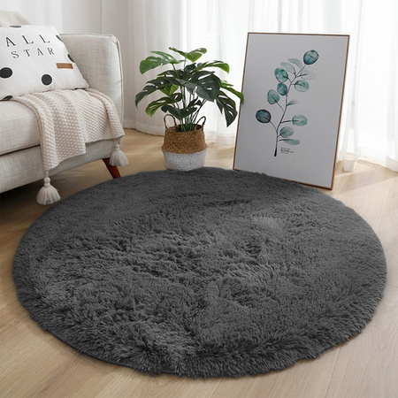 Dywan Shaggy antypoślizgowy nowoczesny salon miękki pluszowy 180x180, ciemnosrebrny