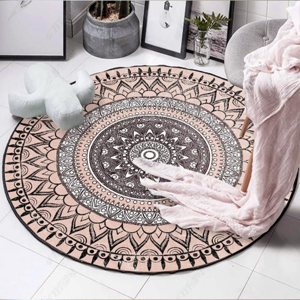 Dywan okrągły Novo 200x200 cm, beżowy Aztecki - pluszowy do salonu
