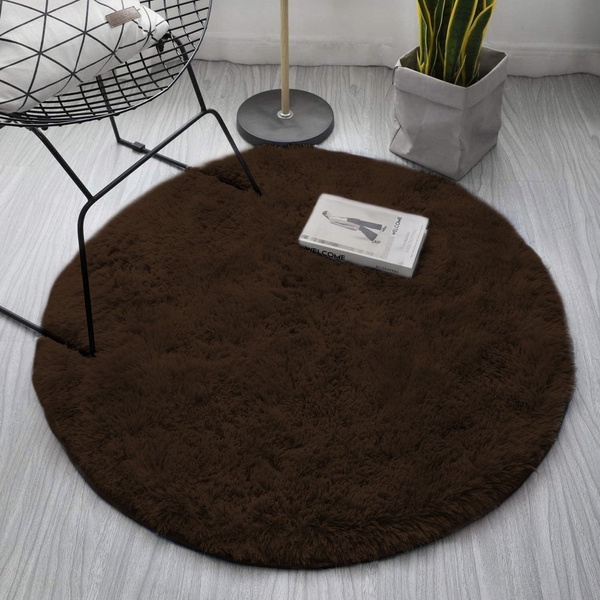 Dywan okrągły Shaggy 120x120 cm, ciemny brązowy DarkCoffee - pluszowy do salonu