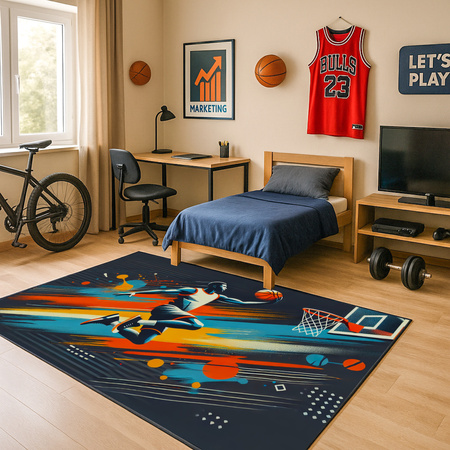 Dywan gamingowy 3D Strado BasketBall 140x200 cm nowoczesny z motywem sportowym do pokoju młodzieżowego