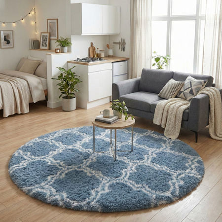 Dywan okrągły do salonu shaggy DECOR antypoślizgowy miękki puszysty 120x120, srebrny