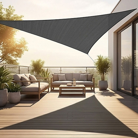 Żagiel przeciwsłoneczny szary trójkątny 3,6m ochrona UV wodoodporny +lina