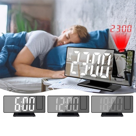 ELEKTRONICZNY ZEGAR LED cyfrowy z projektorem budzik termometr lustro 4w1