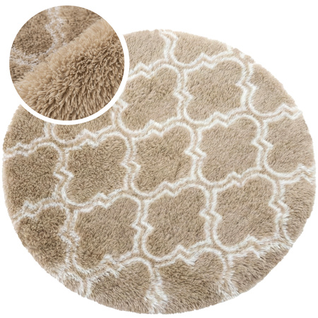 Dywan okrągły do salonu shaggy DECOR antypoślizgowy miękki puszysty 120x120, khaki