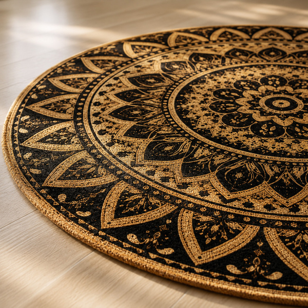 Dywan okrągły Mandala do salonu 120x120 orientalny NOVO antypoślizgowy
