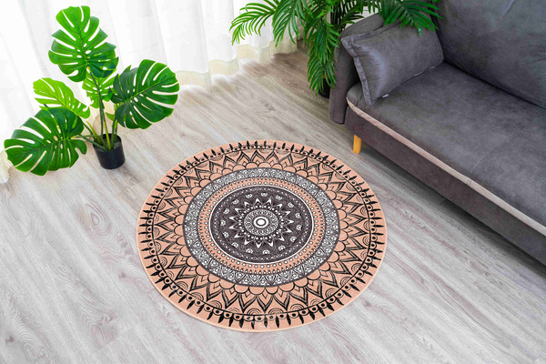 NOVO Strado round rug modern beige torte pattern for living room Aztec 90x90 cm
