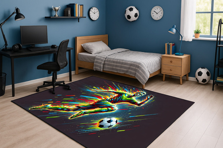 Dywan gamingowy 3D Strado Football 140x200 cm z nowoczesnym motywem piłkarskim do pokoju gracza