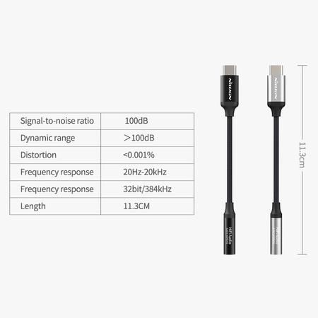 Adapter Nillkin HiFi Headphone Amplifier wzmacniacz słuchawek audio USB-C- Mini Jack 3,5 mm (Czarny)