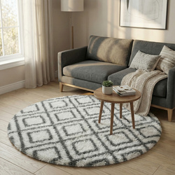 Dywan okrągły Shaggy Decor 120x120 cm, biały - pluszowy, miękki do salonu i sypialni