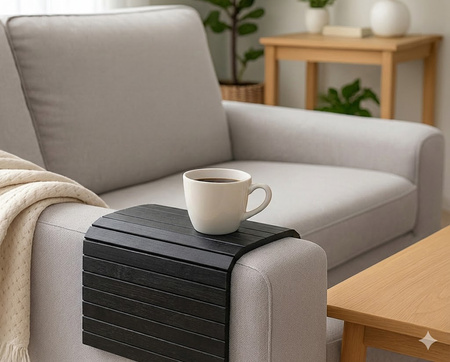 PODŁOKIETNIK na sofę kanapę podkładka nakładka elastyczna taca bambusowa, czarny