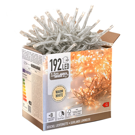 Lampki choinkowe 192 LED białe ciepłe wewnętrzne zewnętrzne 4,5m TIMER IP44